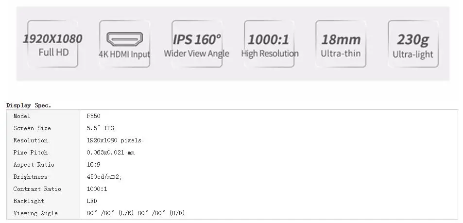 Feelworld F550 5," ips 4 K HDMI Full HD 1920x1080 Камера полевой монитор Монтажная подставка стабилизатор для держатель для цифровой зеркальной камеры чехол черного цвета