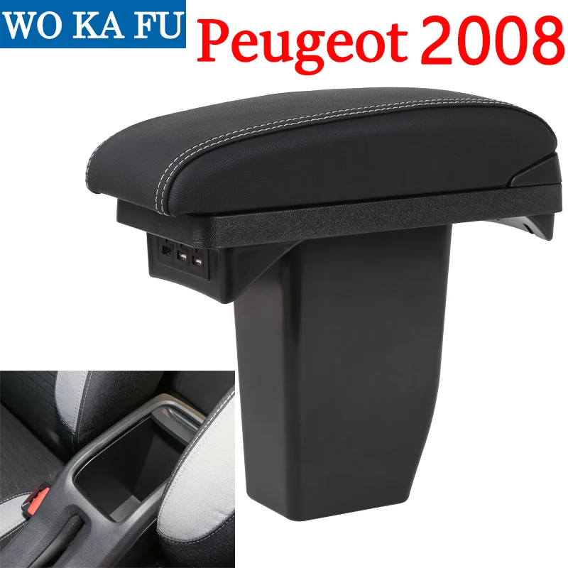 

Подлокотник для Peugeot 2008, Универсальная автомобильная центральная консоль, аксессуары для модификации, двойной приподнятый, с USB, без сборки
