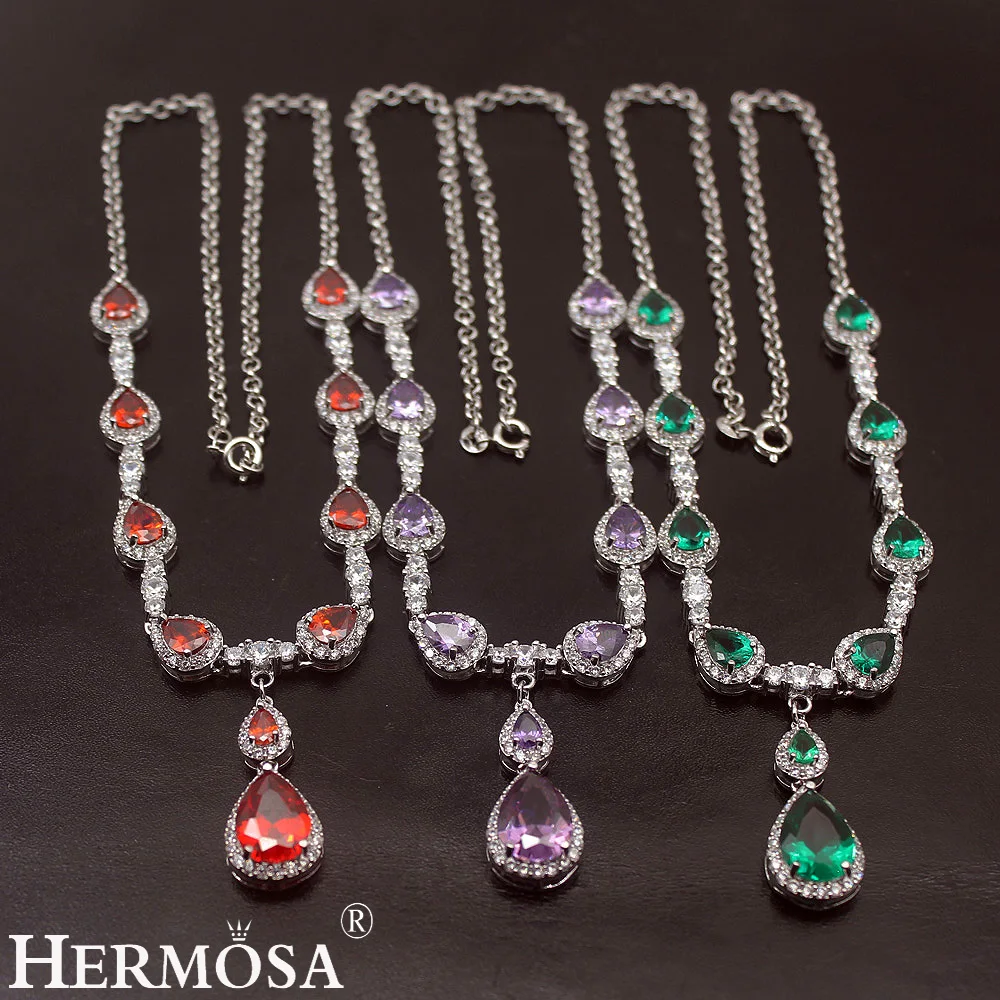 Wedding Jewelry Super Girls Choker 925 Sterling Silver Pendant Necklace 18'' Shiny Garnet Necklaces For Women Romantic Party Hot |