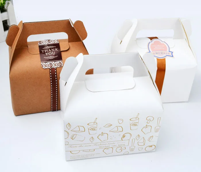 

200pcs colours Cake Box Bakery Boxes muffin biscuits hand packing mousse dessert Cake Kraft Paper Boxes with Handle