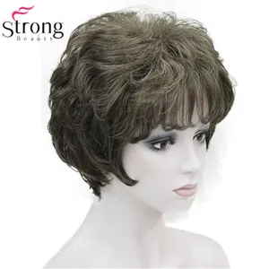 StrongBeauty короткий многослойный коричневый смешанный толстый полный синтетический парик женские парики для волос выбор цвета