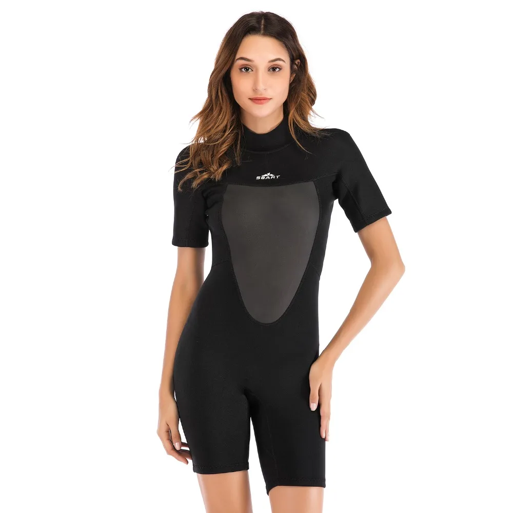 

SBART 2MM Women one piece wetsuit Elastic colour Surf Diving suit clothing Short-sleeved fitted Warm surfing Equipment