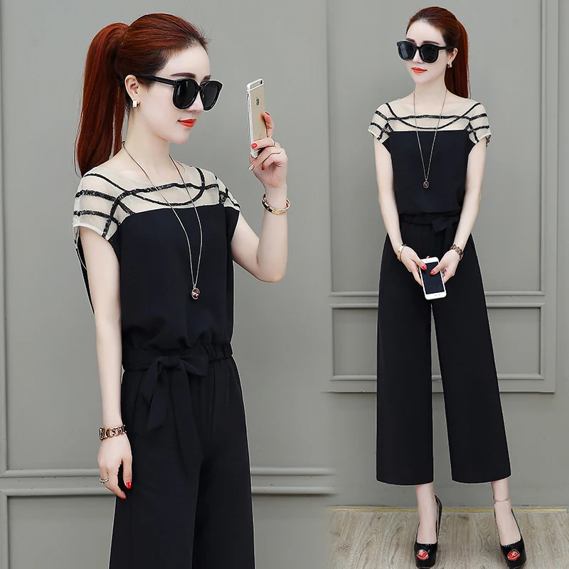 Шифоновый летний стильный женский комплект 2 шт. Топ и штаны Модный костюм Conjunto