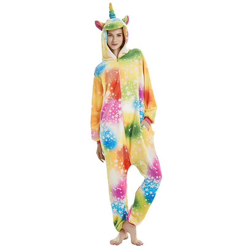 

Unicorn Stitch Giraffe Unisex Flannel Pajamas Adults Christmas Cartoon Animal Sleepwear For Women Men