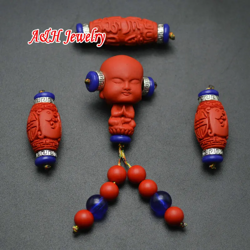 5 комплектов высокое качество красный циннабар резные прекрасные бусины-монахи