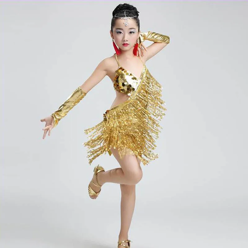 Платье для латинских танцев расшитое блестками девочек детская одежда сальсы