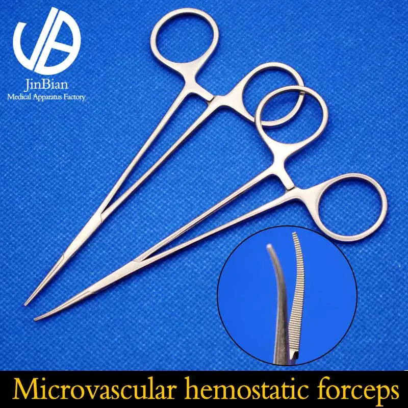 

Surgical instrument double eyelid tool stainless steel straight handle 12.5cm bend handle Microvascular hemostatic forceps