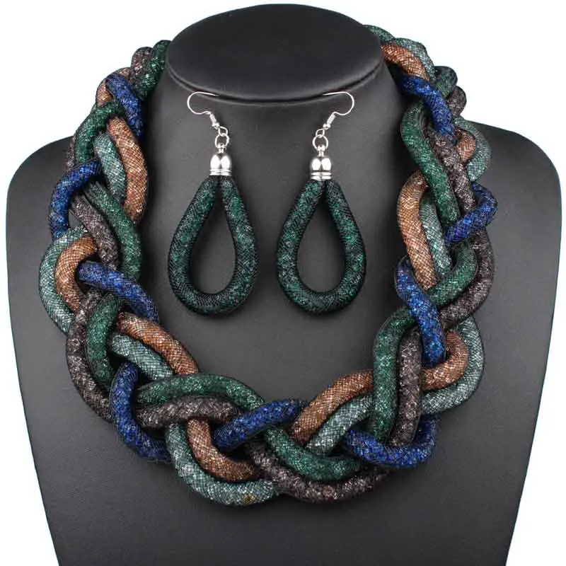 Multi-colors Claire jin многослойное обмоточное плетеное этническое Кристальное ожерелье и серьги богемные ювелирные изделия для женщин воротник Винтаж колье - Окраска металла: Multi-colors