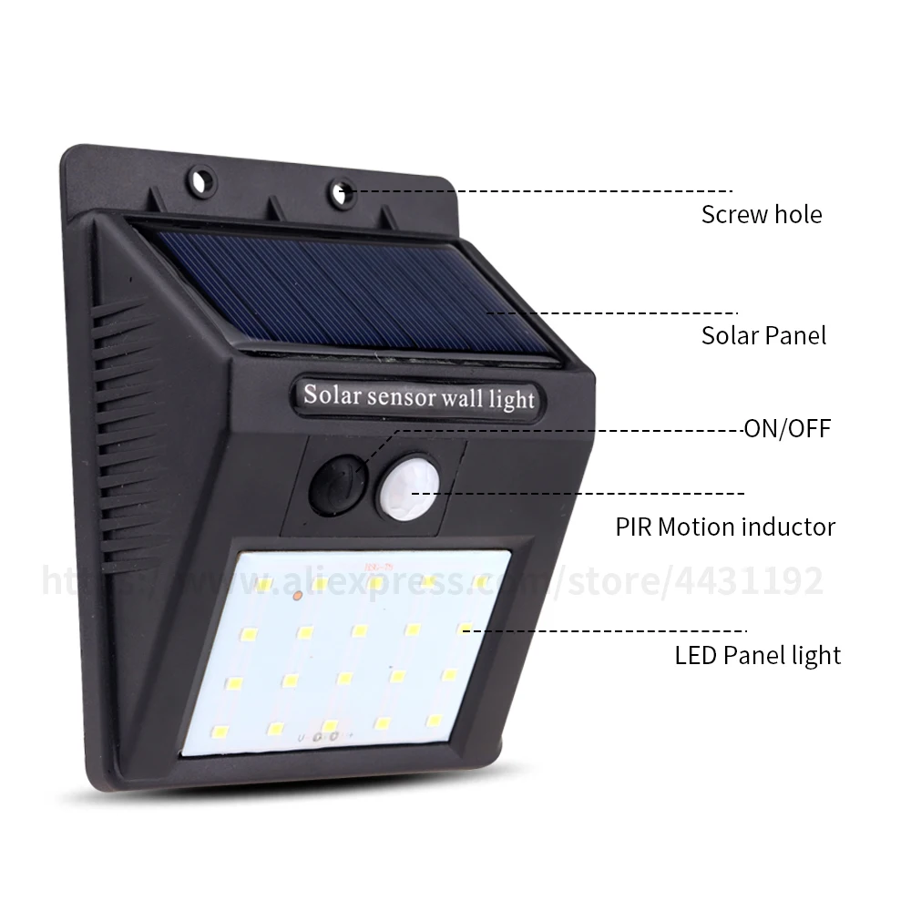 Borbede 20 LED Солнечный настенный светильник PIR сенсор компакт диски Ночная уличная