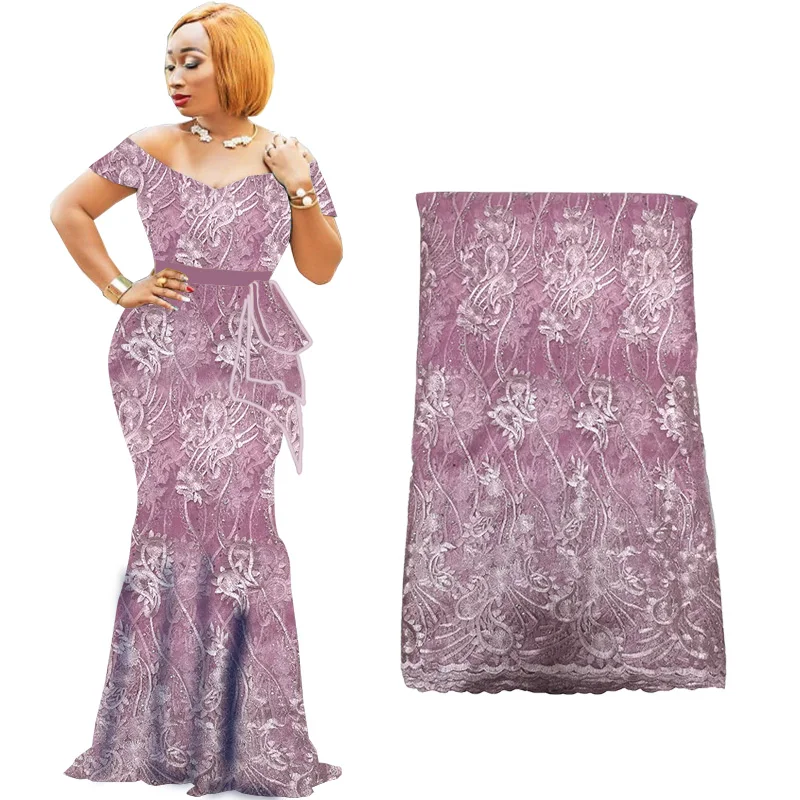 Новейшая африканская кружевная ткань 2019 Тюль с бусинами нигерийская