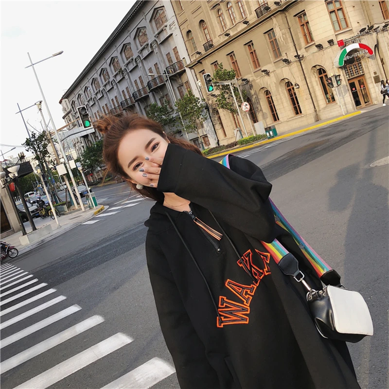L-3XL New Fall Winter Women Letter Print Loose hoodies Dress Girl streetwear Trend Fashion Long Style Pullovers Sweatshirts