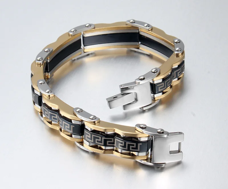 Beautiful men's bracelet fashion Great Wall pattern stainless steel for men black plated jewelry gift | Украшения и