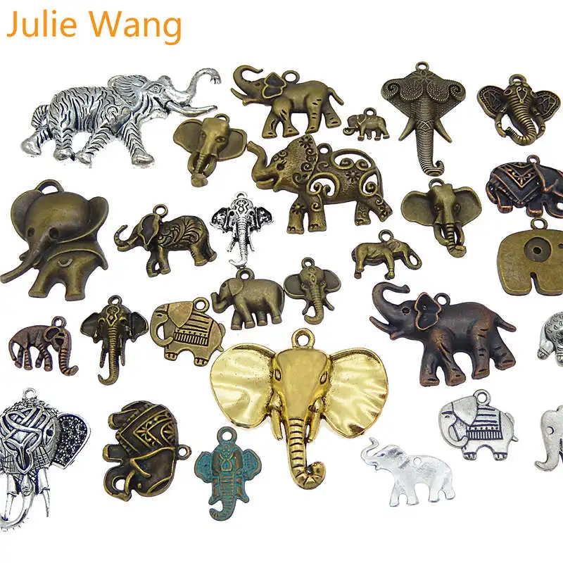 Julie Wang 10 шт. подобраны в случайном порядке украшения в виде слонов сплава животных античный бронзовый серебристый ожерелье браслет ювелирные изделия изготовление аксессуаров