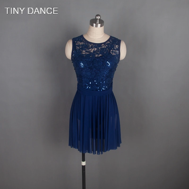 Темно синее трико с блестками кружевное и Сетчатое платье для балета Лирический