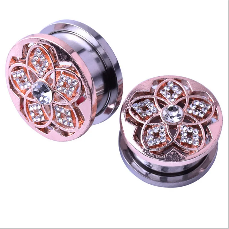 

1piece Vintage Flower Ear Plugs Tunnels Flesh Expansions Piercing Earring Gauges Crystal Women Ear Expander Fashion Body Jewelry