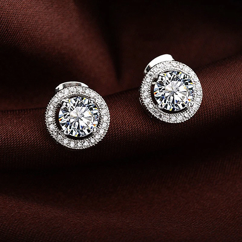 Серьги с ореолом Moissanite круглые серьги белым золотом 18 К 0 5 карат | Украшения и