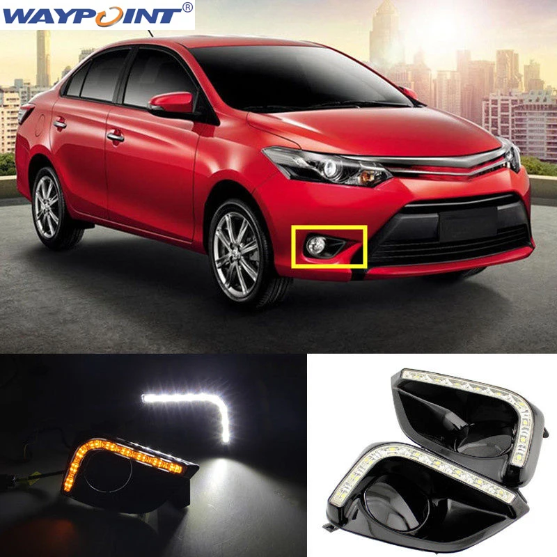 Дневные ходовые огни для Toyota Vios 2014 16 белые и желтые пара|daytime running|lamp fordaytime running lights