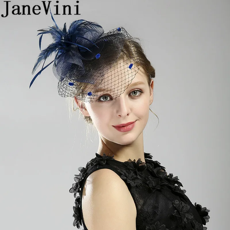 Женская свадебная шапка JaneVini Western Boda сетчатая шляпа с перьями для волос