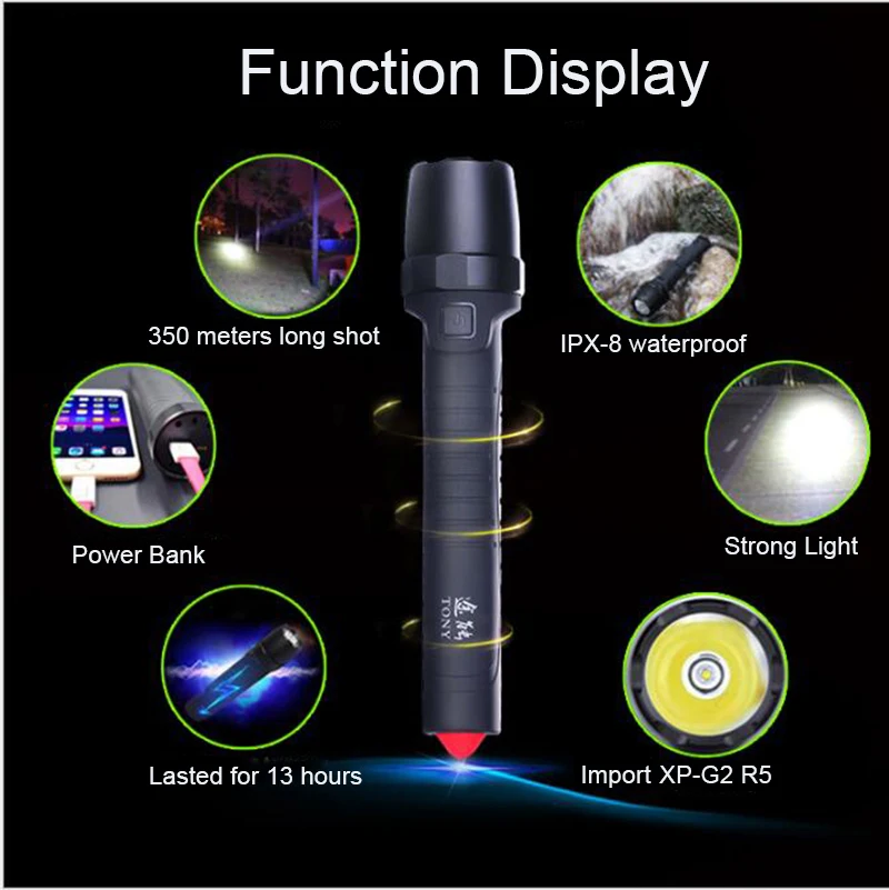 USB Multi function Дайвинг светодиодный фонарик ламповый свет факел power Bank вспышка света