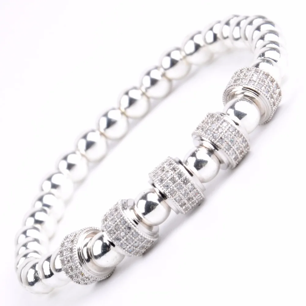 Luxury CZ Tube Charm Bracelet Men Wristband Natural Stone Hematite Beaded Bracelets Bangles Women Jewelry Father's Day gift | Украшения