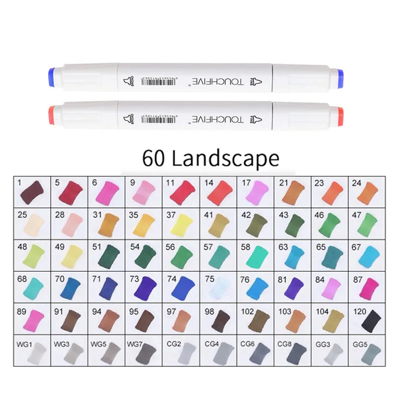 WHITE-60LANDSCAPE TOUCHFIVE 168 цветов художественные Маркеры Набор ручек с двойной головкой ручка для рисования манга маркер для окрашивания выдвижных ящиков поставки Студенческая ручная краска - Цвет: WHITE-60LANDSCAPE