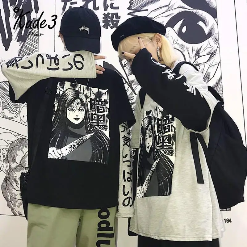 Harajuku японского аниме печати для женщин толстовка Поддельные 2 шт. О образным