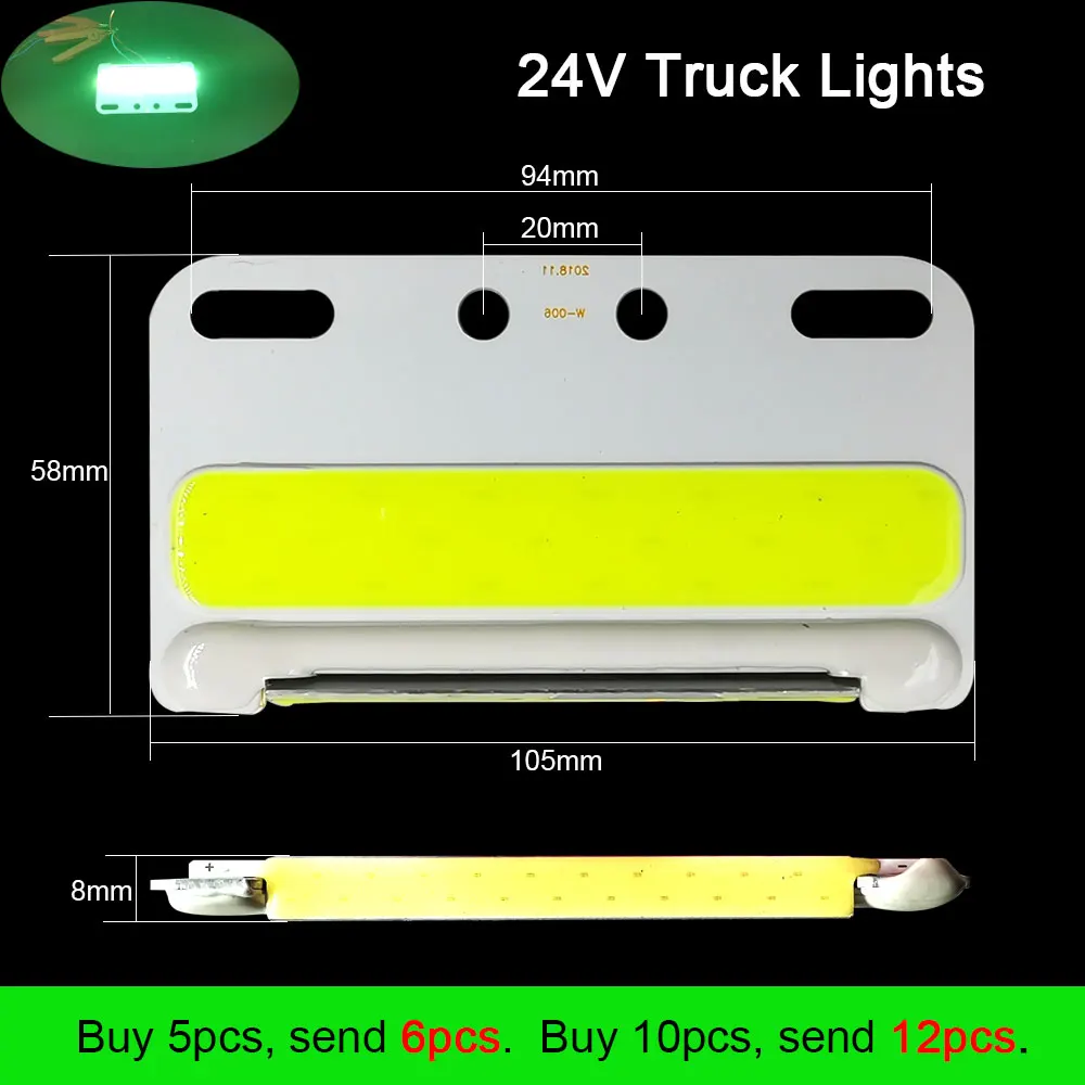 Green 1pcs 24 В COB светодиодный светильник для грузовика, боковая сигнальная лампа, Поворотный Светильник для грузовика s 5 Вт, водонепроницаемый светодиодный Предупреждение льный светильник для грузовика, ночной Светильник - Испускаемый цвет: Green 1pcs