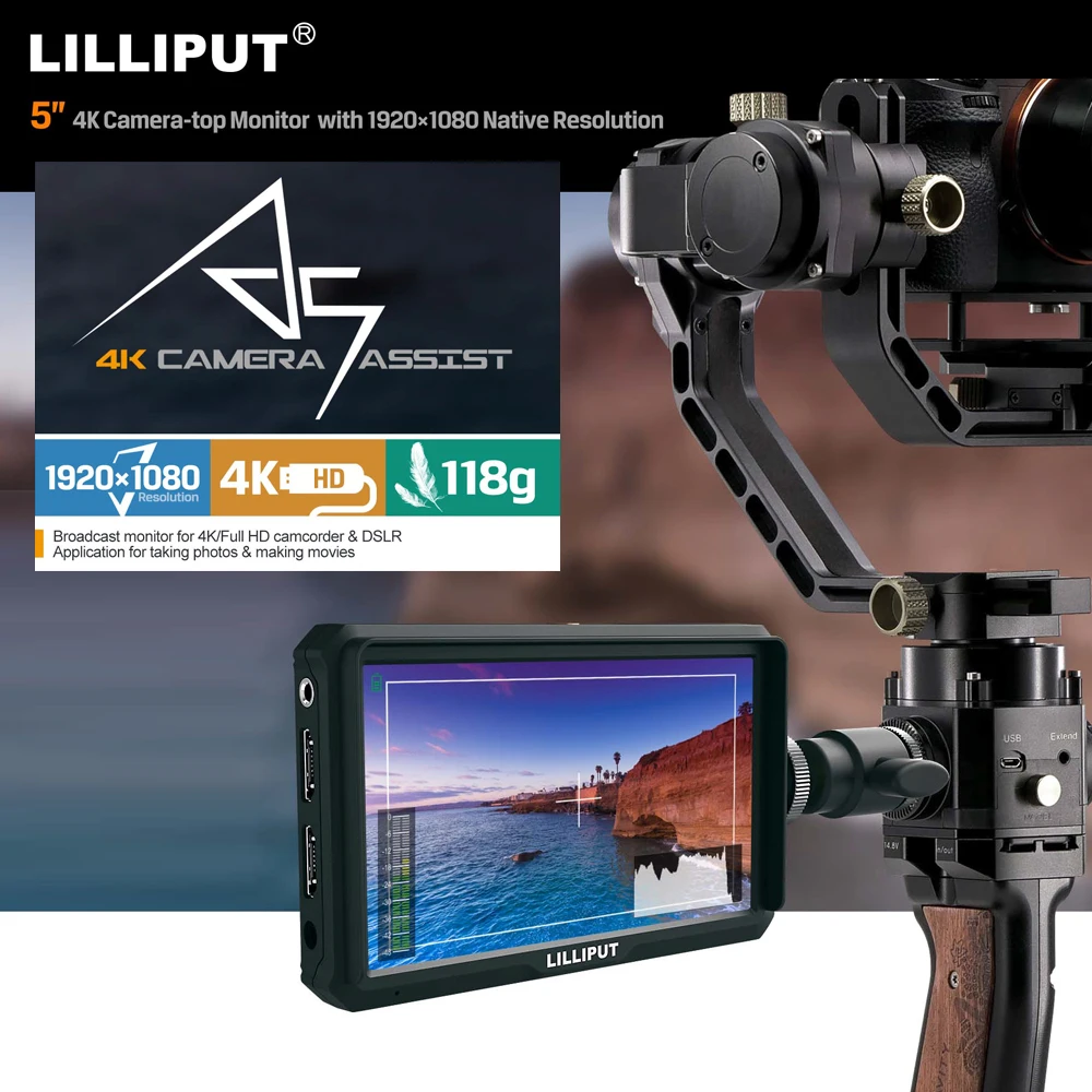 Монитор LILLIPUT A5 5 дюймов IPS для видеокамеры 4K Full HD и DSLR с высоким разрешением 1920x1080