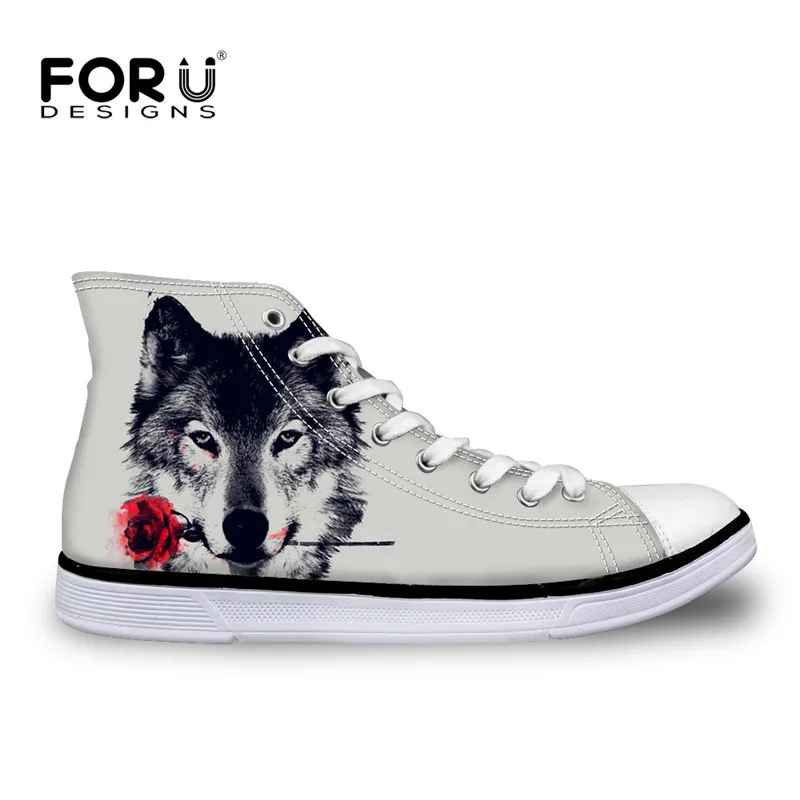 FORUDESIGNS/классный волк; мужские вулканизированные туфли; высокие мужские повседневные парусиновые туфли для подростков; мужская обувь на плоской подошве на шнуровке