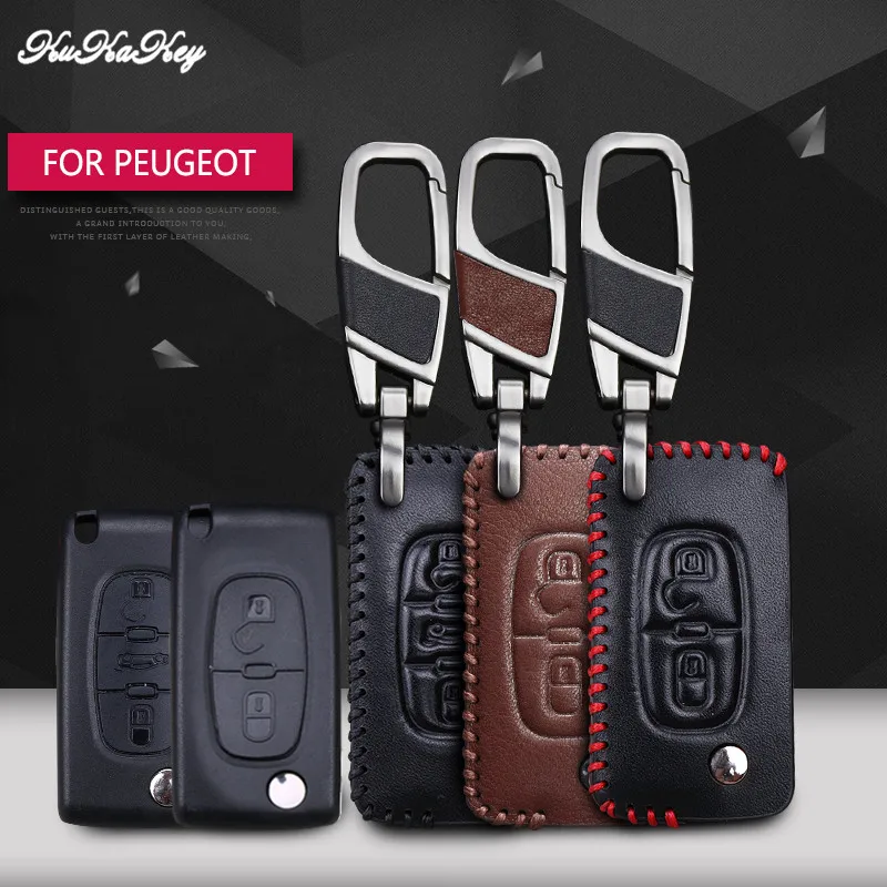 KUKAKEY кожаный чехол для автомобильного ключа Peugeot 107 206 207 208 306 307 308 407 408 RCZ Citroen C2 C3 C4 C5