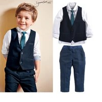 summer autumn boys clothing sets kids boys shirtsvestlong panttie children cotton fore pieces clothing sets for 2 3 4 5 6 7 y