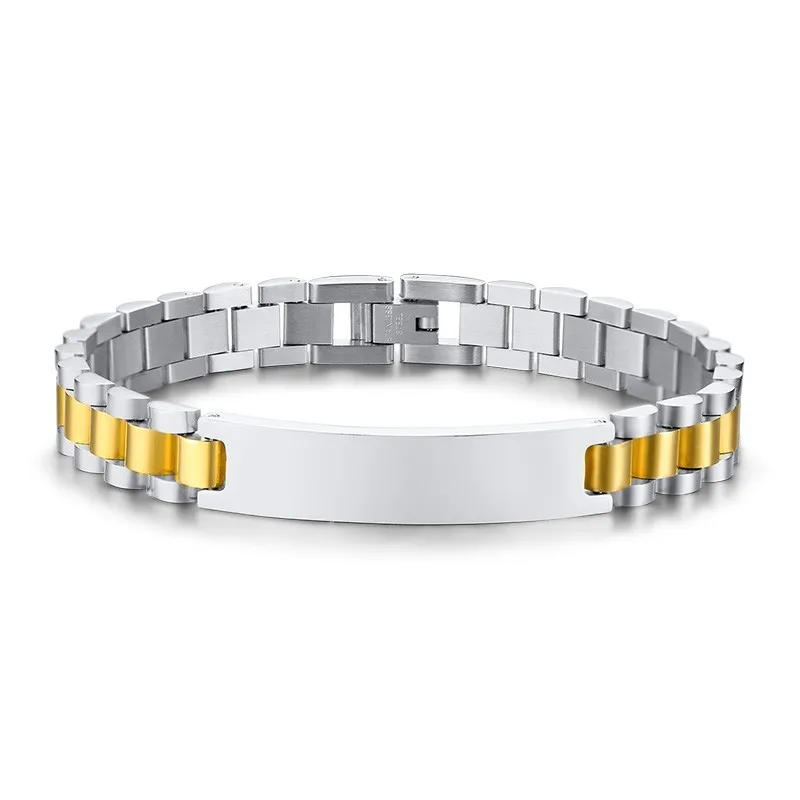 silver gold picture Изготовленный На Заказ Бесплатный гравировальный браслет-цепочка из нержавеющей стали в серебряном тоне ID часы марки Man Dad, 8,3 дюймов - Окраска металла: silver gold picture