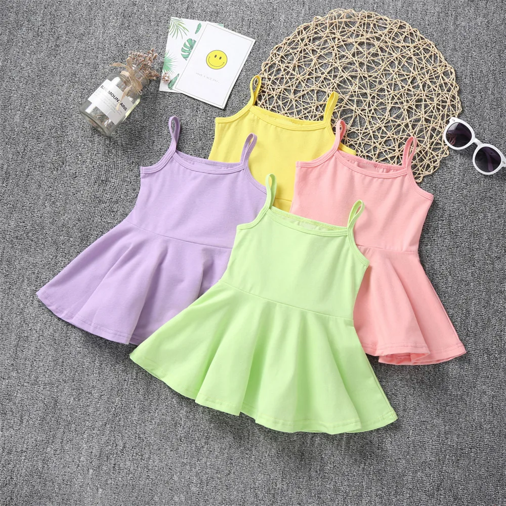 1-6Y Kids Girls Pink Sling Dresses Baby Girl Summer Sleeveless Princess Dress Children Clothing Cotton Clothes Braces | Детская одежда
