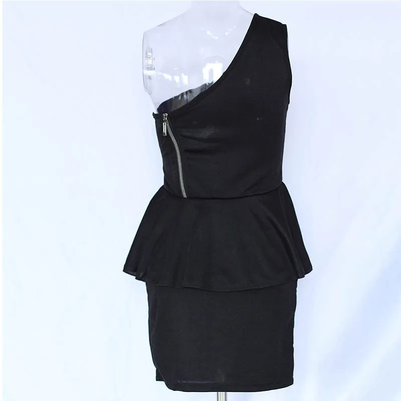 Винтажное Короткое мини платье с оборками на одно плечо 2017 модное женское