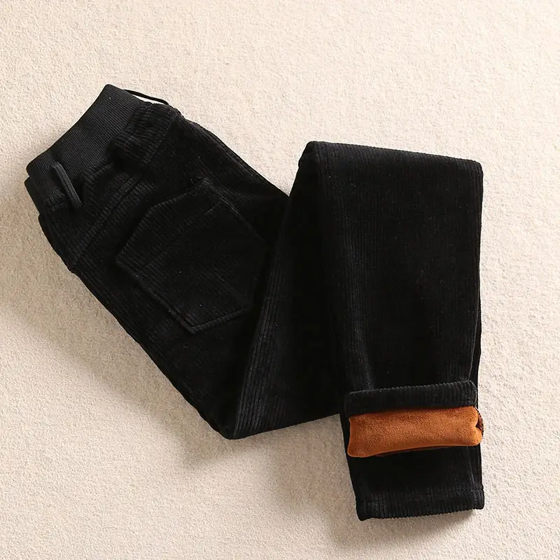 black plus velvet Длинные повседневные женские брюки с высокой талией; сезон осень-зима; бархатные утепленные вельветовые брюки; женские теплые шаровары; спортивные брюки; C4720 - Цвет: black plus velvet