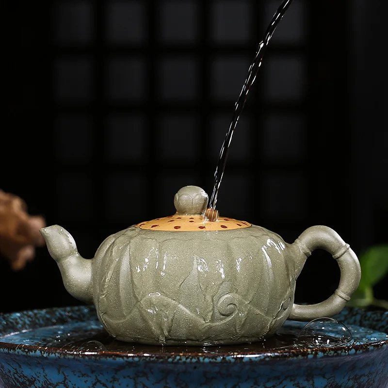 Чайник Yixing Zisha с зеленой грязью корень лотоса фиолетовый заварочный чайник