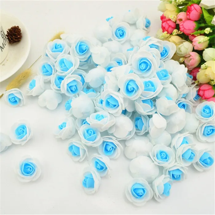 A21 White Blue 20 шт. розовый цветок ручной работы с головой розы, Дешевые Свадебные украшения, сделай сам, венок, рукоделие, Подарочная коробка, скрапбукинг, искусственный цветок - Цвет: A21 White Blue