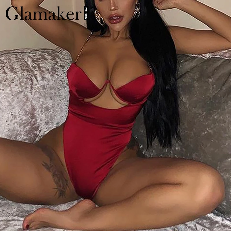 Glamaker с открытой спиной цепная гирлянда вырезами боди для женщин черный высокой