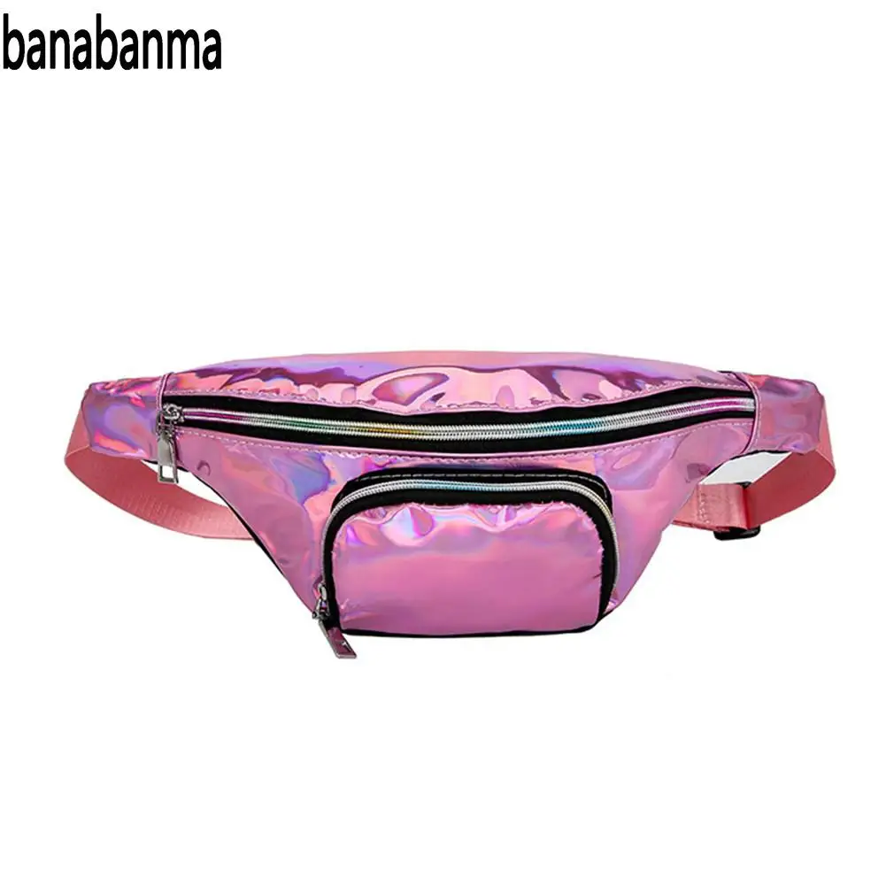 Banabanma Лазерная градиентная цветная поясная сумка двухслойная Портативная