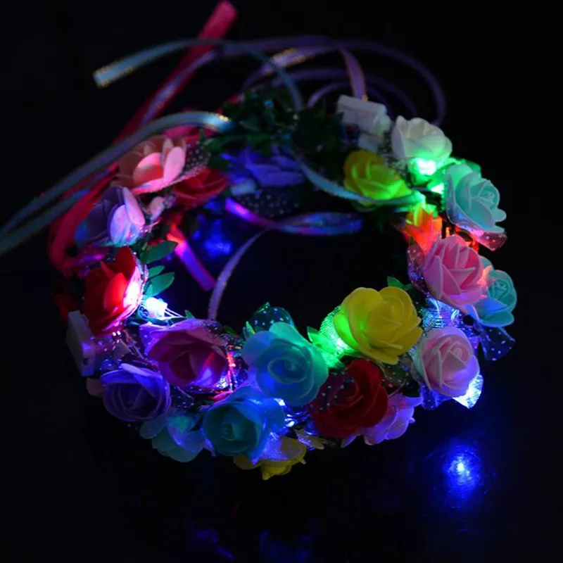 

Colorful Flashing LED Flower Headband Light Up Floral Headwear Garland Wreath Wedding Women Girl Party Hair Halloween
