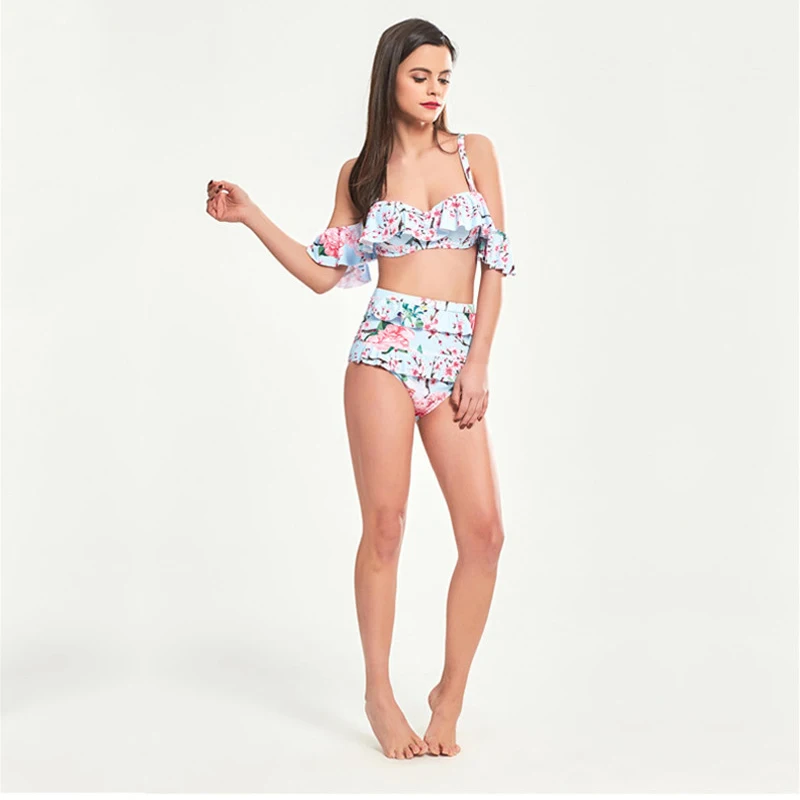 New Vitange Women Bikinis Set High Waist Maillot De Bain Femme 2018 Strap Backless Print Floral Push Up Bathing Swim Suit XL |