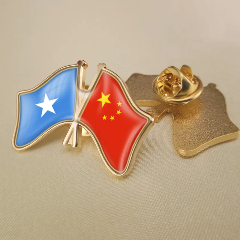 

Somalia and China Crossed Double Friendship Flags Lapel Pins Brooch Badges