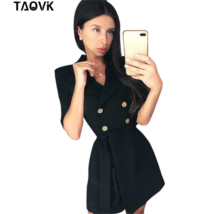 Женское двубортное платье блейзер TAOVK офисное с отложным воротником и коротким