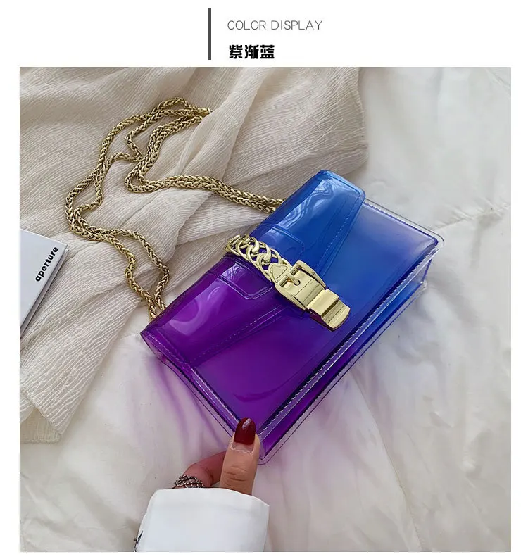 8 Colors Fashion Jelly Bag Casual Panelled Chain Shoulder Messenger Bags Summer Transparent Women Purse and Handbags Channel Bag