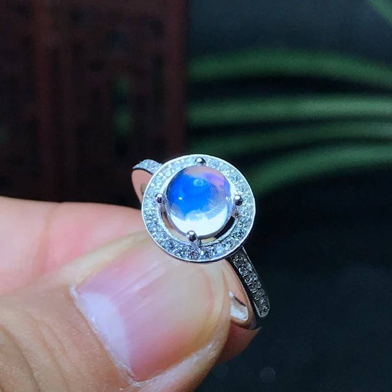 925 серебро натуральный лунный камень синего цвета женское кольцо Стекло хорошего качества;