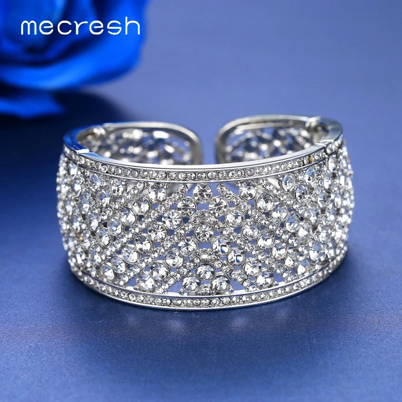 Mecresh заявление круглое серебристое Цвет с украшением в виде кристаллов Свадебные