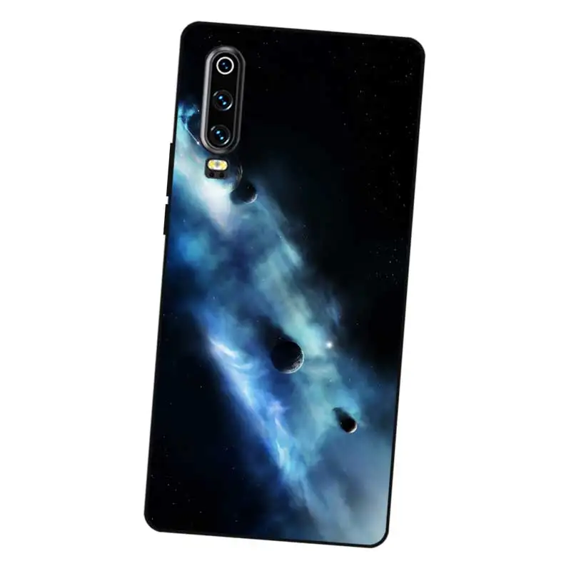 N401 космическая планета звезды черный силиконовый чехол для телефона Huawei P8 P9 P10 P20