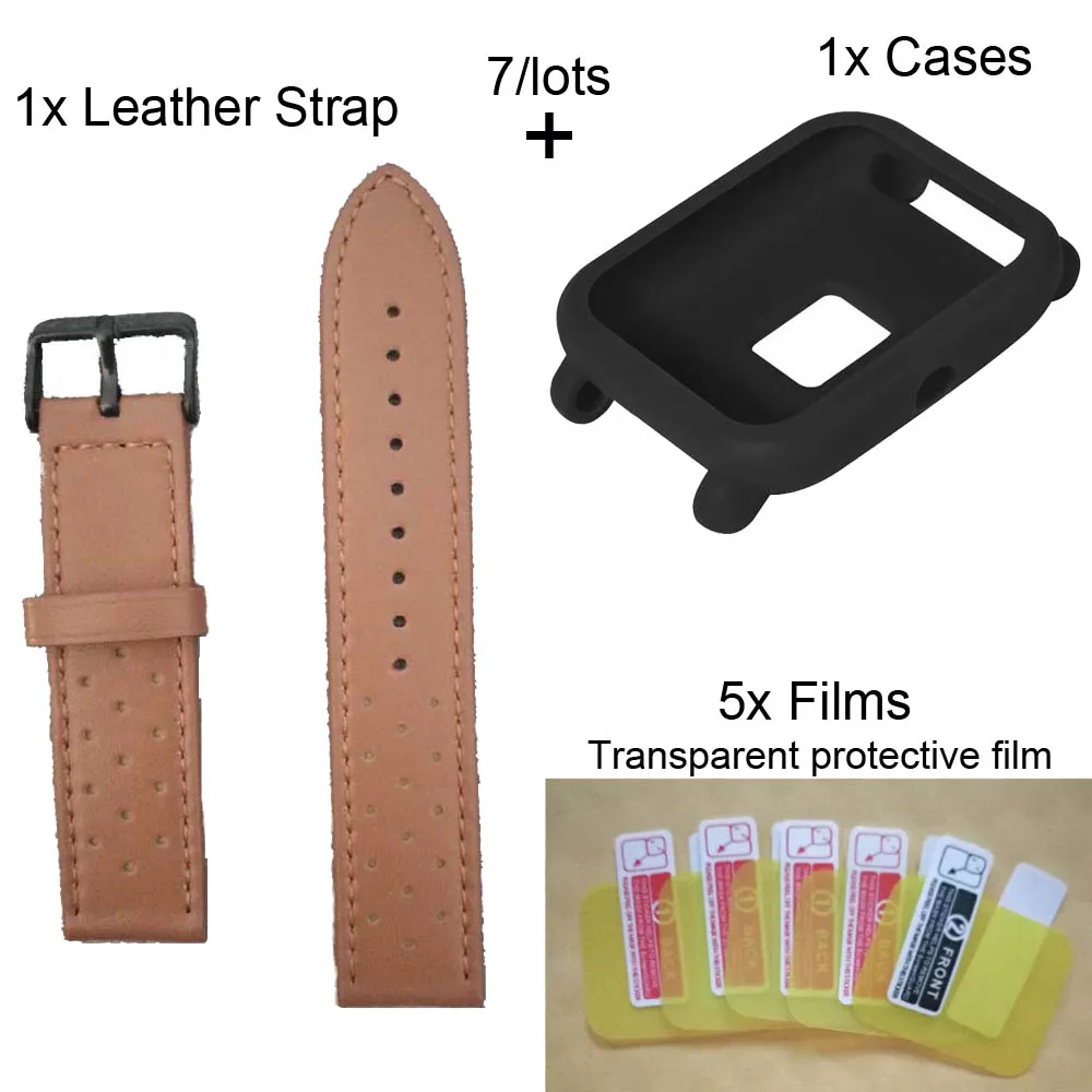 Brown-Black Case Для Xiaomi Huami Amazfit Bip Bit Lite ремешок для часов на запястье мягкий силиконовый защитный чехол Pulsera Correa Защитная пленка для экрана - Цвет: Brown-Black Case
