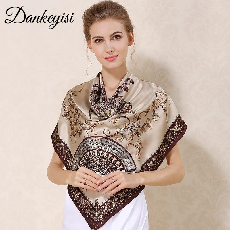 

DANKEYISI 100% Mulberry Silk Scarf Women Brand Bandana Square Scarf Silk Handkerchief Female Lady Luxury Big Scarf Women 2017