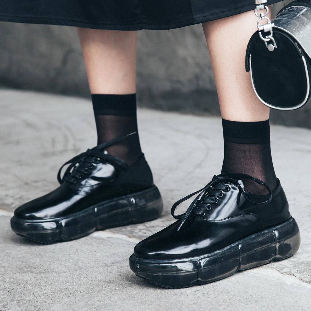 

Meotina Women Shoes Autumn Flats Natural Genuine Leather Flat Platform Shoes Fashion Cow Leather Lace Up Shoes Female Size 34-39